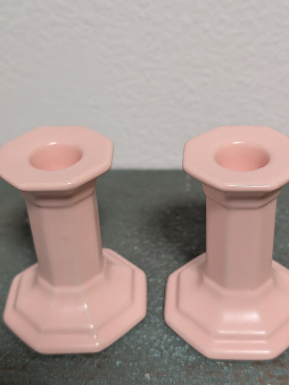 Pair of Light Pink Small Taper Candlestick Candle Holders Octagon Cottagecore - Picture 2 of 11